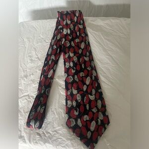 Brioni Roma 100% silk tie red blue gray gold geometric design